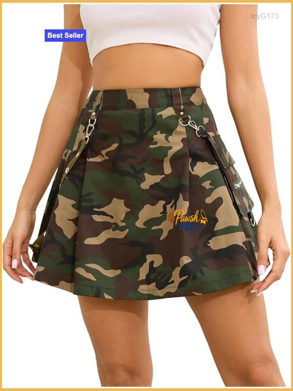 High Waisted Pleated Mini Skirt with Chain Side Pocket Y2K Gothic